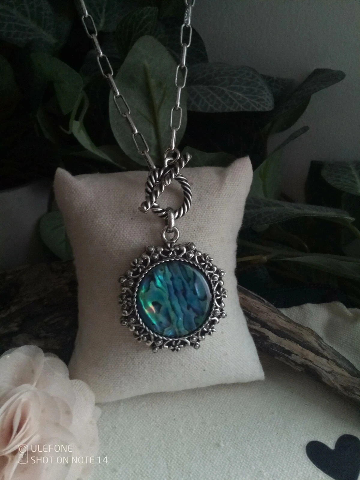 Collier bohème pierre d'abalone bleu et acier inoxydable argenté – photo 3